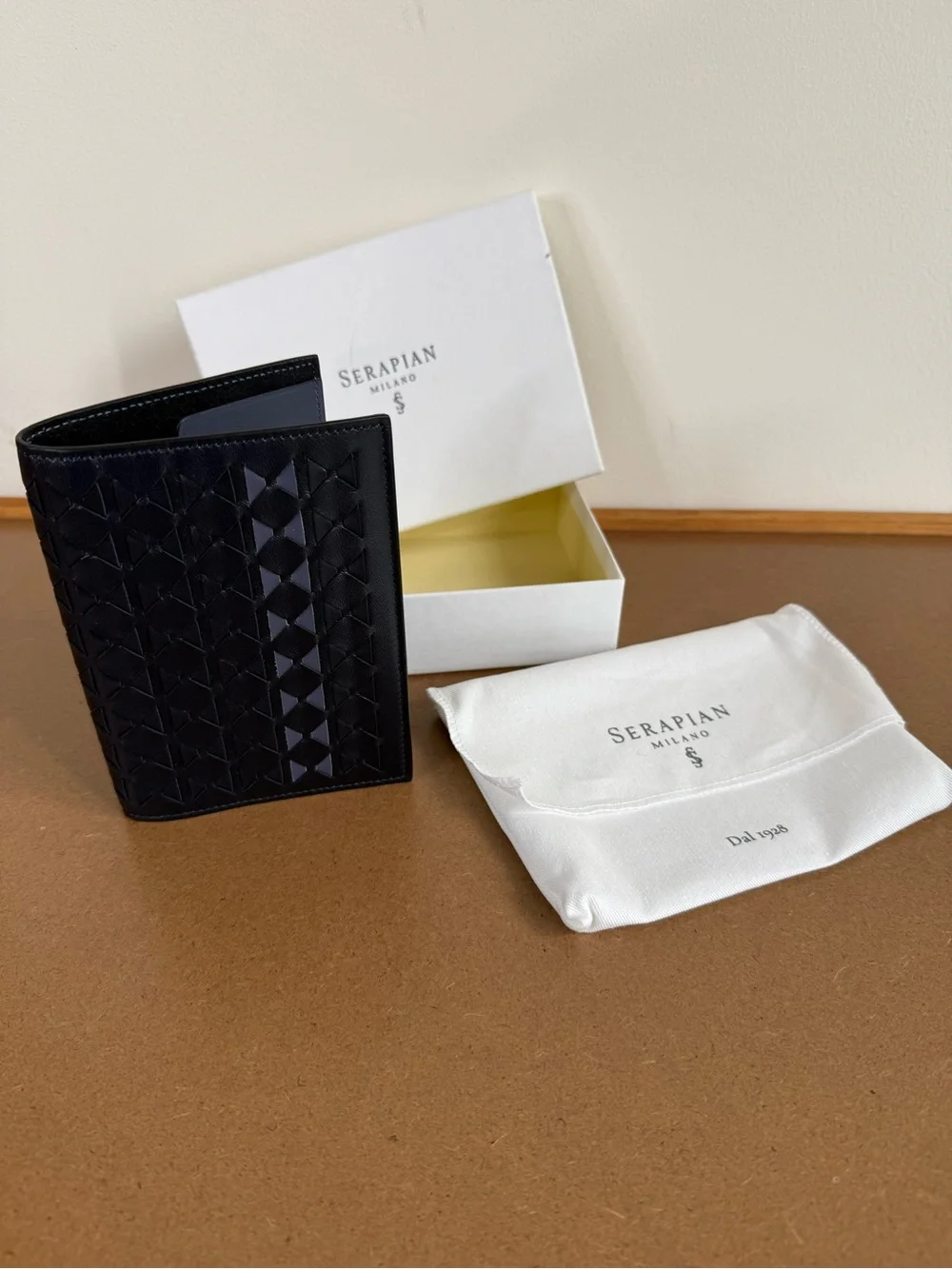 Serapian Milano for Van Cleef & Arpels New Navy Woven Leather Passport Case